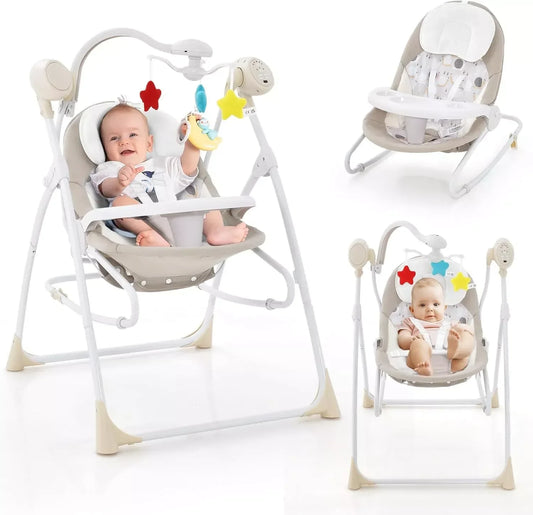 Maribel Baby Swing with Adjustable Speeds, Music, and Hanging Toys - Adenzo Comfies