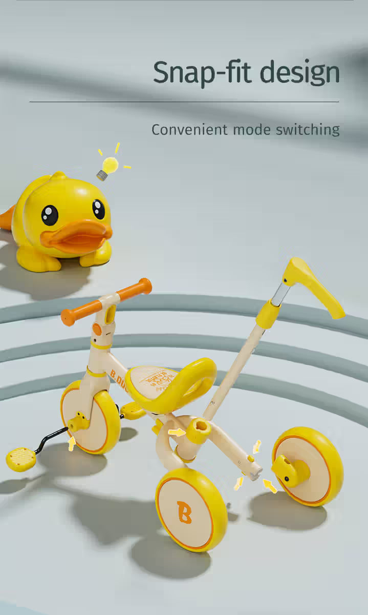 Luddy B.Duck 4-in-1 Toddler Tricycle & Balance Bike for Kids – Convertible Baby Trike, Push Tricycle, Balance Bike, and Pedal Tricycle - Adenzo Comfies
