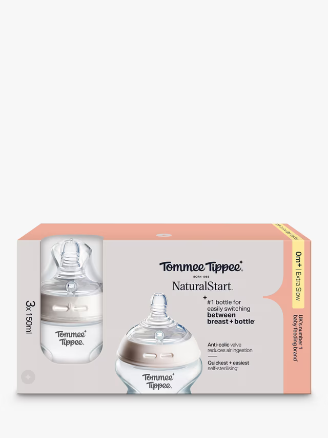 Tommee Tippee Closer to Nature Baby Bottles 0M+ – 150ml (3 Pack) BPA-Free, Anti-Colic, Easy-Latch Teat Design for Newborn Feeding, Dishwasher Safe and Comfortable Grip for Parents