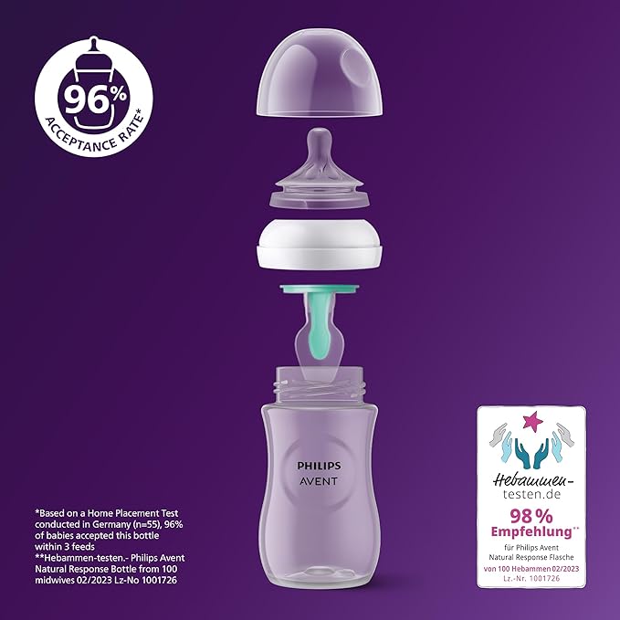 Philips Avent Natural Response Baby Bottle - 260ml Baby Milk Bottle with AirFree Vent, BPA Free for Newborn Babies Aged 1 Months+, Elephant Pattern (Model SCY673/81)