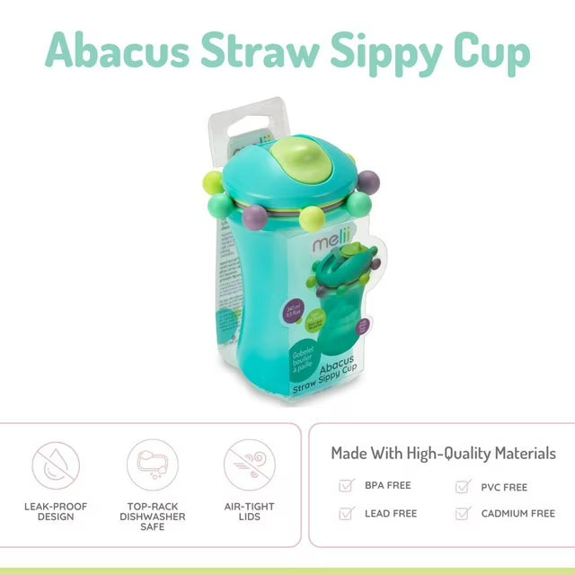 Melii Abacus Straw Sippy Cup, 340 ml, 12+ Months, Spill-Resistant Training Cup, Fun Bead Design, BPA-Free & Dishwasher Safe