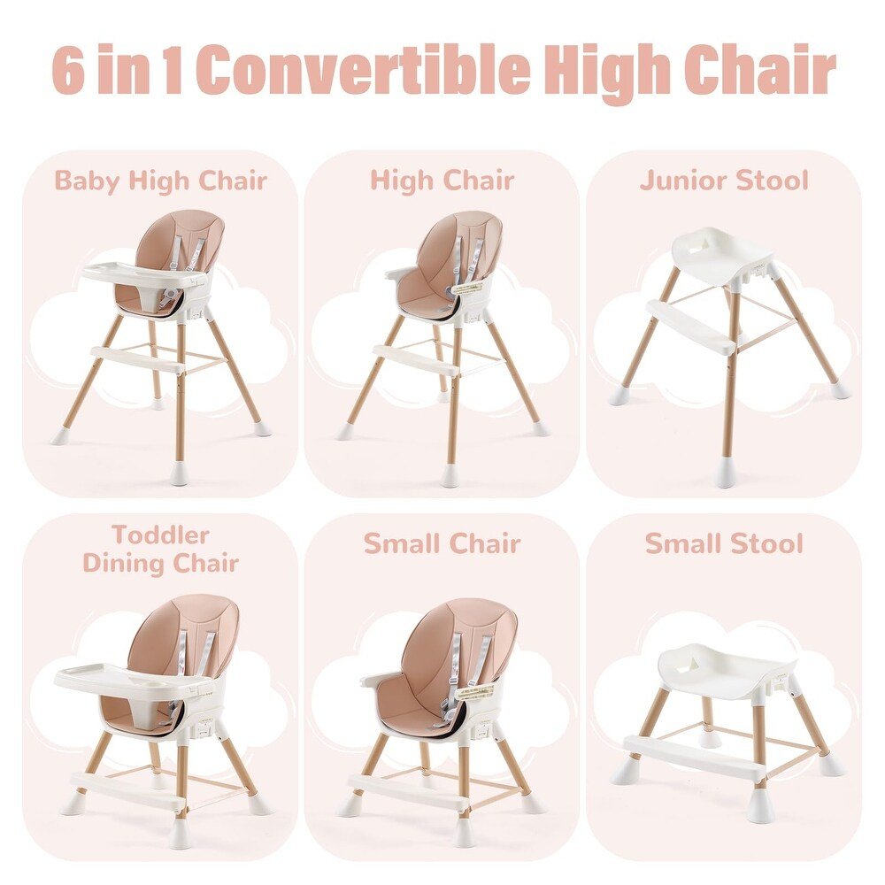 3-in-1 Convertible Baby High Chair – Adjustable Feeding Chair to Toddler Seat & Stool, 5-Point Harness, Wooden Legs - Adenzo Comfies