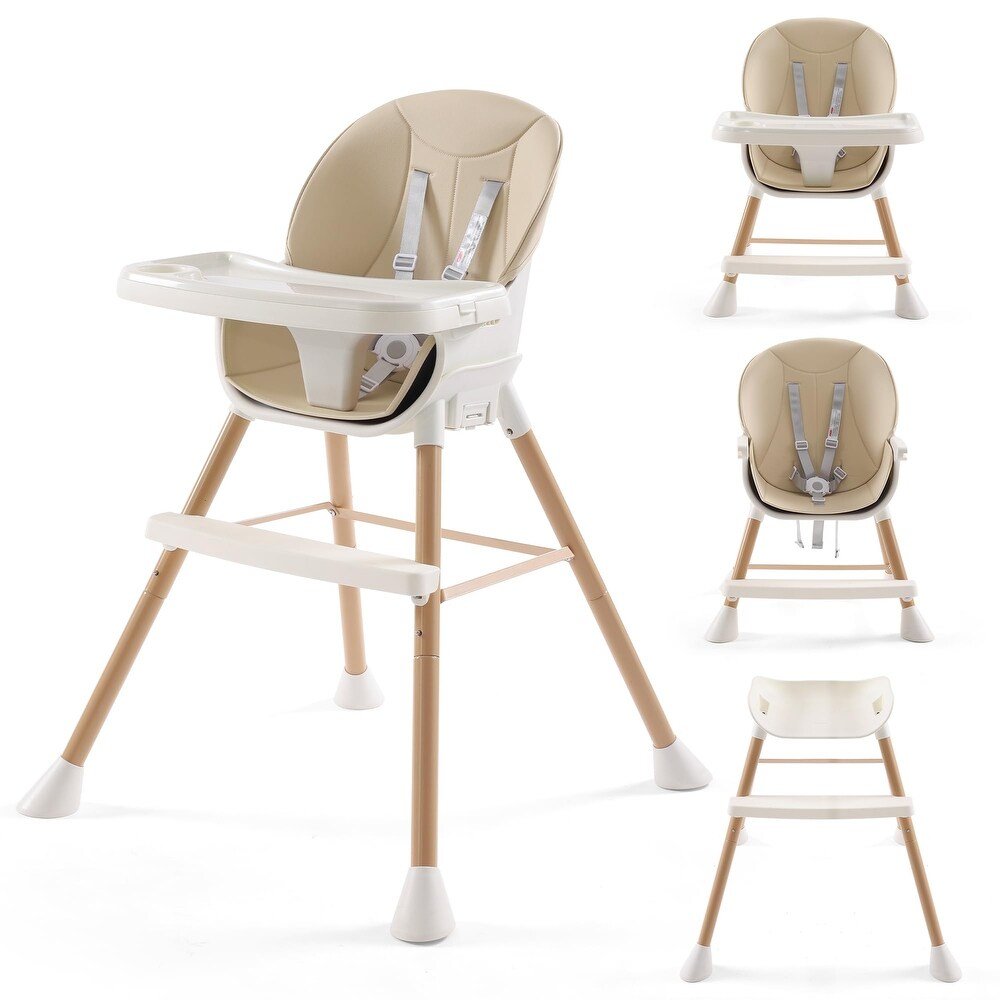 3-in-1 Convertible Baby High Chair – Adjustable Feeding Chair to Toddler Seat & Stool, 5-Point Harness, Wooden Legs - Adenzo Comfies