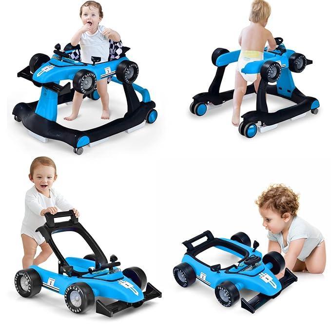 HONEY JOY 4 - in - 1 Baby Walker, Activity Push Walker w/3 Adjustable Heights, Smooth Wheels w/Adjustable Speed, Padded Seat, Music & Light, Foldable Car Walker for Baby Boys Girls Age 6 Months+ - Adenzo Comfies