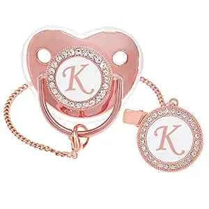Bling Personalized Baby Pacifier with Pacifier Clips and Anti-dust Cover A-Z 26 Letters.