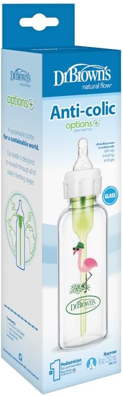 Dr Browns Narrow Neck Options and Feeding Glass Bottle with Flamingo Deco with L2 - Adenzo Comfies