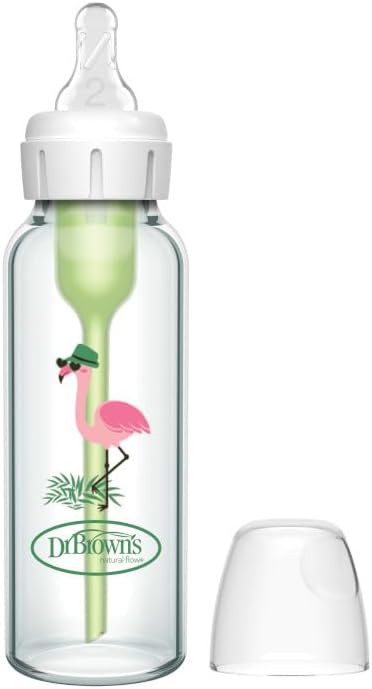 Dr Browns Narrow Neck Options and Feeding Glass Bottle with Flamingo Deco with L2 - Adenzo Comfies