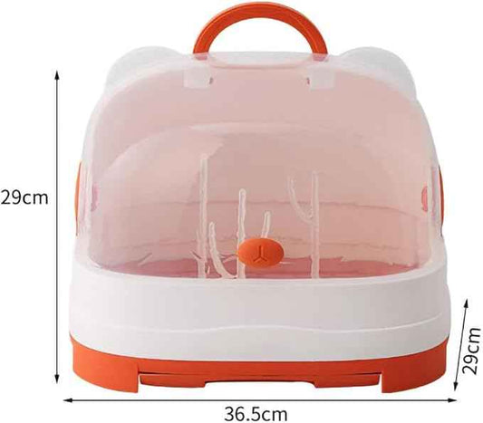 Baby Bottle Drying Rack with Dustproof Cover – Large Capacity Storage Organizer with Drainage Tray & 3 Bottle Holders, BPA-Free Baby Bottle Drying Station