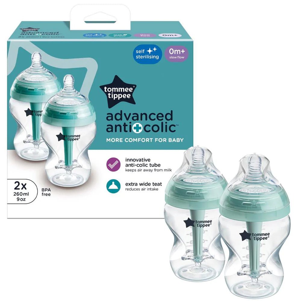 Tommee Tippee Anti - Colic Bottles Natural Start & Advanced, 2 Pack 260ml (Slow Flow) - Adenzo Comfies