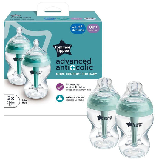 Tommee Tippee Anti - Colic Bottles Natural Start & Advanced, 2 Pack 260ml (Slow Flow) - Adenzo Comfies
