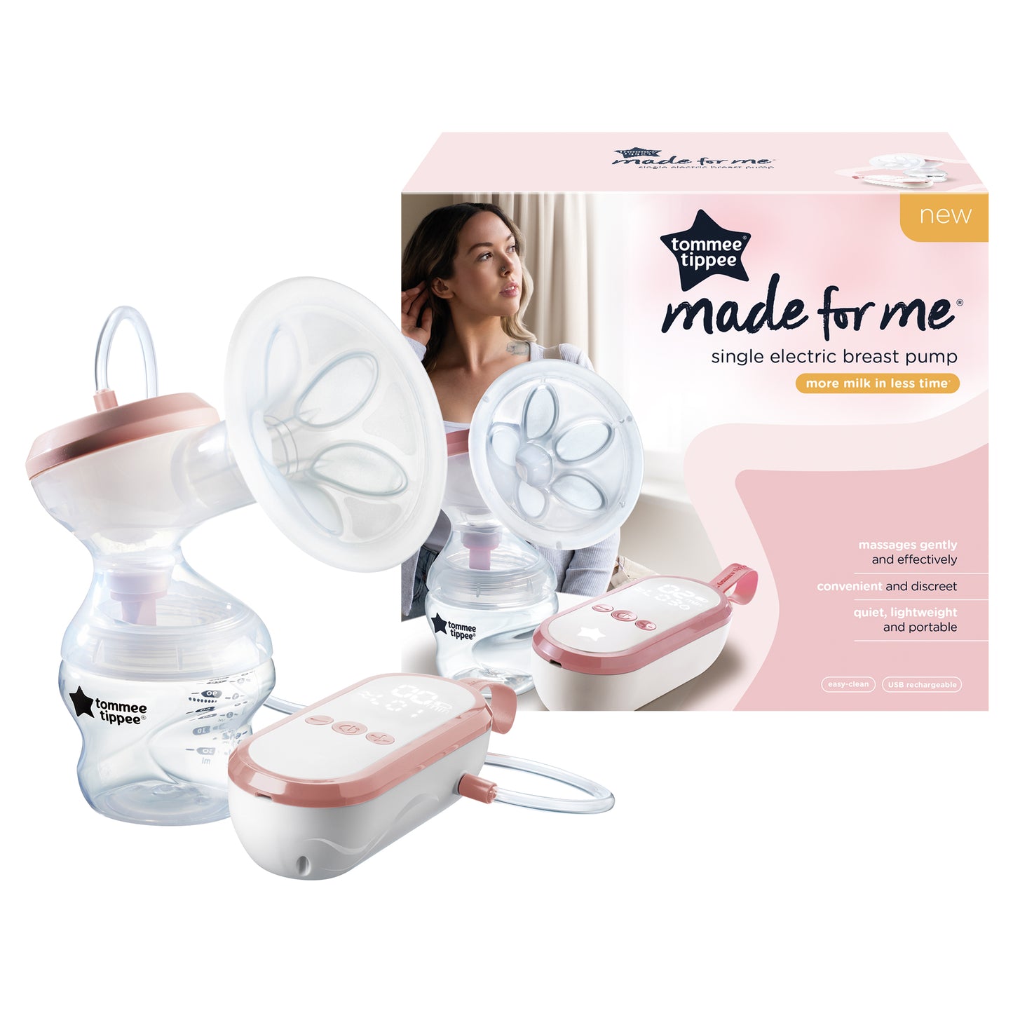 Tommee Tippee Made for Me Single/Double Electric Breast Pump – Portable, Quiet, Adjustable Suction Breastfeeding Pump with Rechargeable Battery, BPA-Free Design, and Comfortable Silicone Shields for Expressing Milk at Home or On-the-Go - Adenzo Comfies