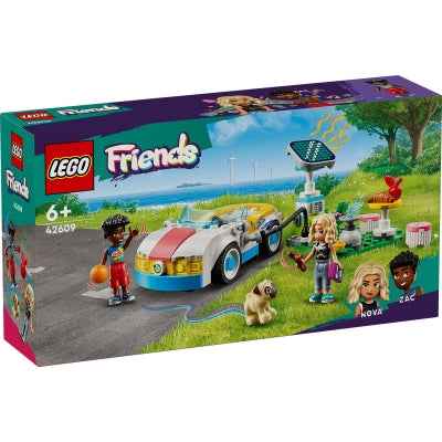 LEGO Friends 42609 Electric Car with Charging Station, Electric Car for Children, Car Toy for Role Play with Nova and Zac Figures, Small Set.