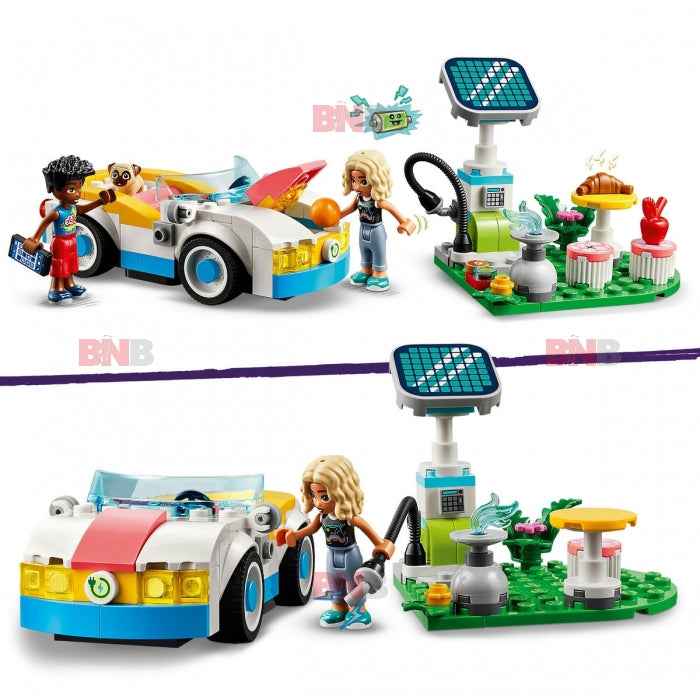 LEGO Friends 42609 Electric Car with Charging Station, Electric Car for Children, Car Toy for Role Play with Nova and Zac Figures, Small Set.