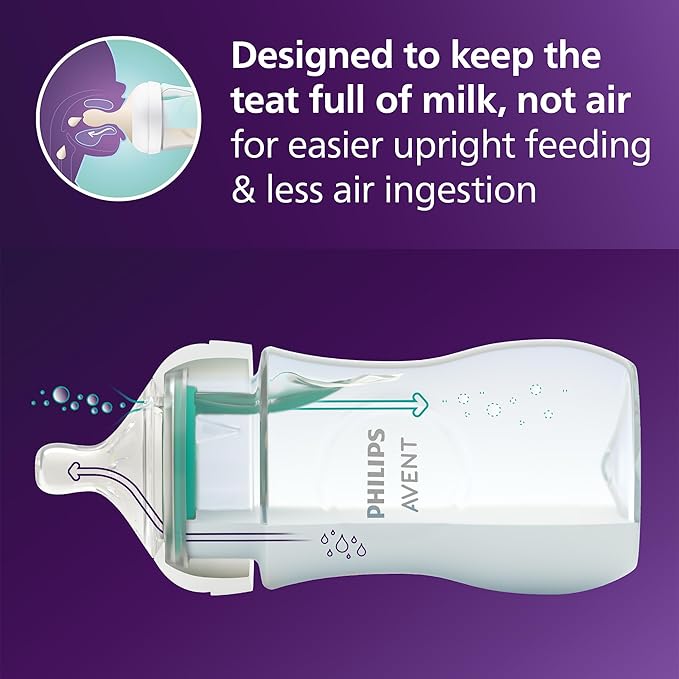 Philips Avent AirFree Vent Baby Bottle Newborn Gift Set - 4 Baby Milk Bottles with Air-Free Vent, Ultra-Soft Pacifier and Bottle Brush, Babies Aged 0-12 Months+ (Model SCD657/11)