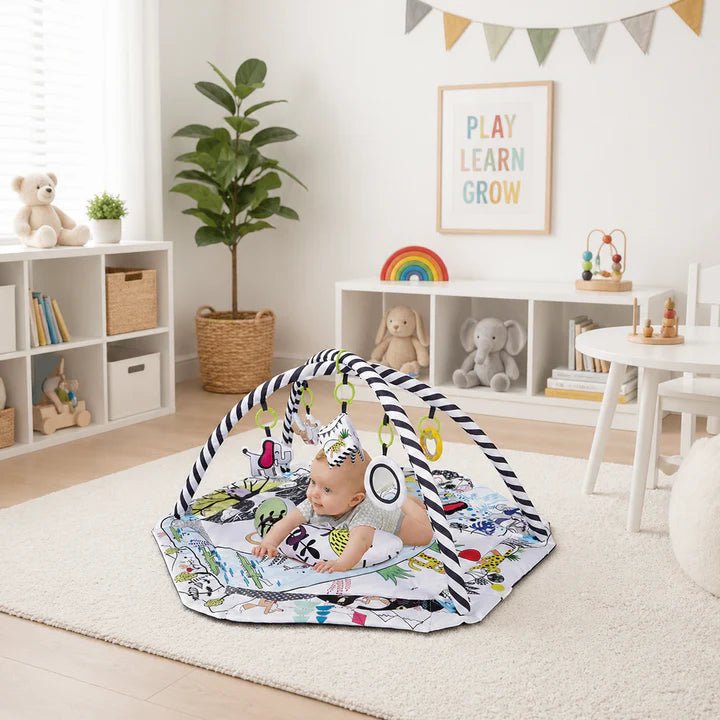 4 in 1 Newborn Baby Activity Gym Play Mat And Ball Pit - Black/White - Adenzo Comfies