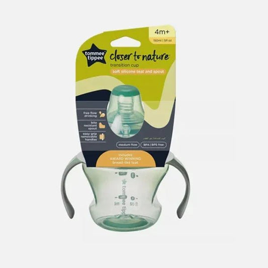 Tommee Tippee First Spout Transition Sippee Cup – 4–7 Months, BPA - Free, Non - Spill, Easy - Grip Handles, Soft Spout Training Cup for Baby Weaning and Independent Drinking - Adenzo Comfies