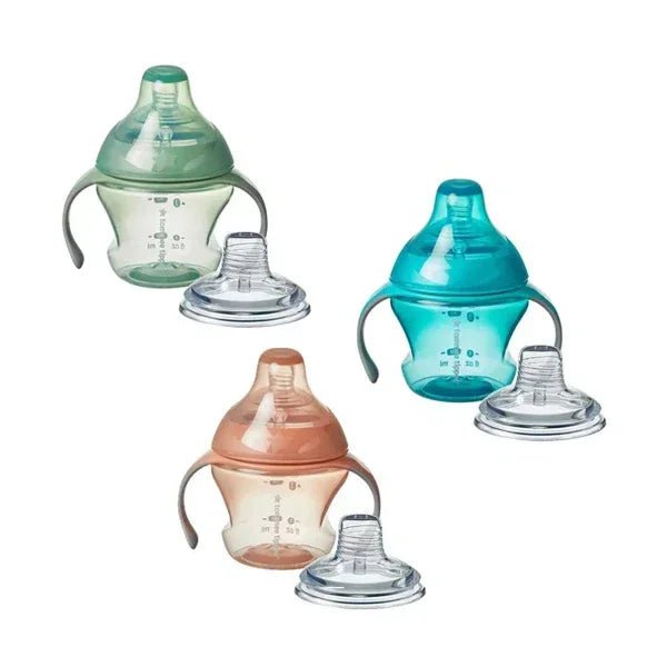 Tommee Tippee First Spout Transition Sippee Cup – 4–7 Months, BPA - Free, Non - Spill, Easy - Grip Handles, Soft Spout Training Cup for Baby Weaning and Independent Drinking - Adenzo Comfies