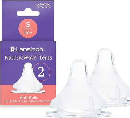 Lansinoh NaturalWave Baby Bottle Teats - Slow Flow - 2 Pack - Anti - Colic Air Vent - BPA & BPS - Free - Clinically Proven to Reduce Nipple Confusion - Compatible with Lansinoh Bottles - Adenzo Comfies