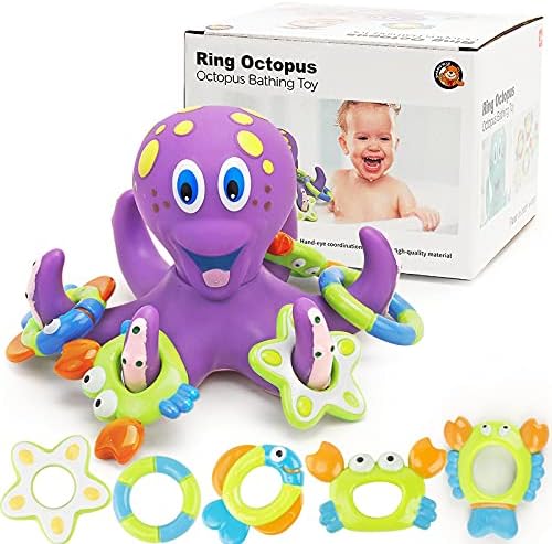 Octopus Floating Bath Toy with 5 Floating Rings, Bathtub Bath Toy. - Adenzo Comfies