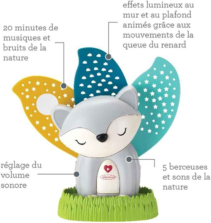 Infantino - 2-in-1 Musical Soother & Night Light Projector - Night Light Kids - Animated Colorful Projections - Soothing Animal Night Light for Baby - 5 Lullabies and 3 Nature Sounds - from 0 Months