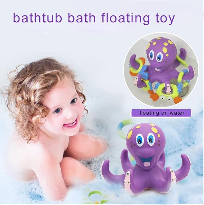 Octopus Floating Bath Toy with 5 Floating Rings, Bathtub Bath Toy. - Adenzo Comfies