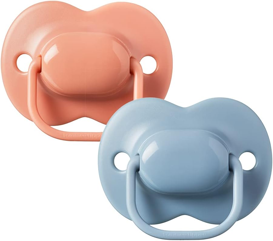Tommee Tippee Cherry Latex Soother, 6-18 months, Coral and Blue, pack of 2 soothers with 100% natural latex baglet.