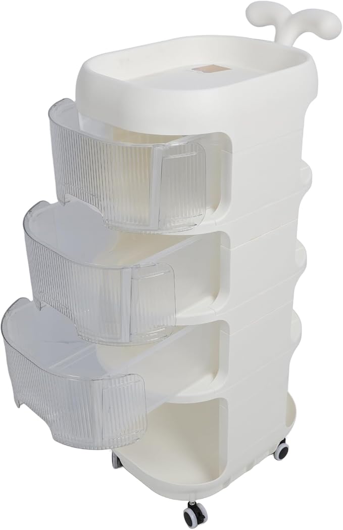 4 Tier Storage Rack on Wheels, Drawer Storage Cart with Transparent Drawers, Multi-purpose Rolling Storage Rack, Compact Structure, Ideal for Baby Supplies