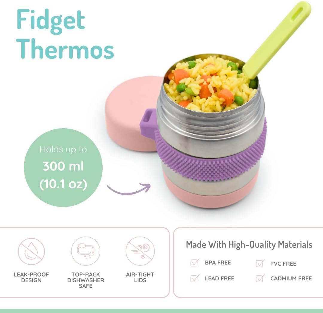 melii Stainless Steel Food Jar, 10.1oz, Double Walled, Vacuum Insulated, Integrated Fork, Airtight & Leakproof, Dishwasher Safe - Turquoise Blue& Pink