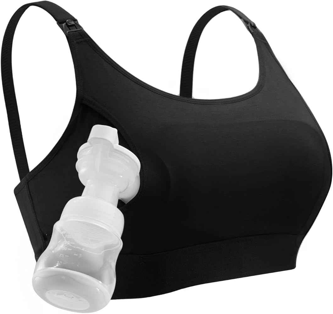 Momcozy Hands Free Pumping & Nursing Bra, Adjustable Cotton Breast Pump Bra | Hands-Free Pump Hold, One-Step Nursing Clasp, Keeps Flanges Secure, includes Free Nursing Pads. - Adenzo Comfies