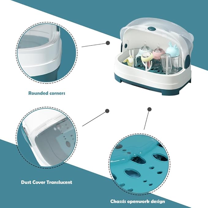 Baby Bottle Drying Rack with Dustproof Cover – Large Capacity Storage Organizer with Drainage Tray & 3 Bottle Holders, BPA-Free Baby Bottle Drying Station