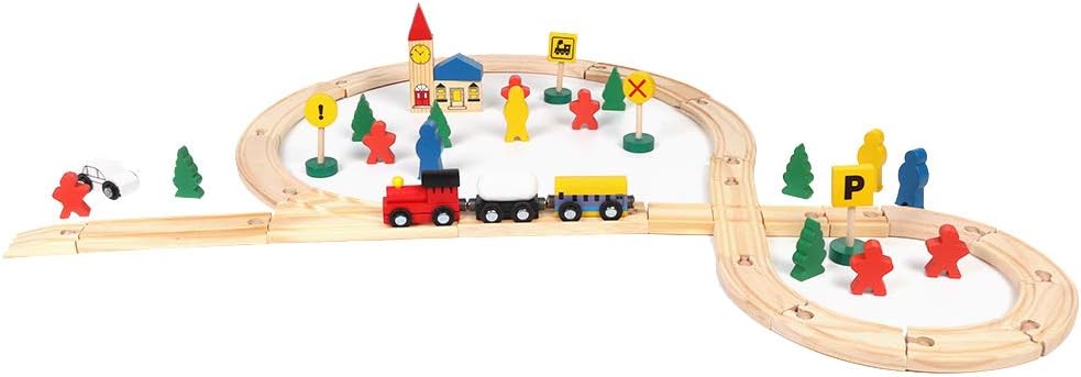 Wooden Railway Set, DIY 8 Glyph Track Set Wooden Track and Train Pack Great Gift for Girls and Boys Kids Child