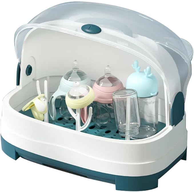 Baby Bottle Drying Rack with Dustproof Cover – Large Capacity Storage Organizer with Drainage Tray & 3 Bottle Holders, BPA-Free Baby Bottle Drying Station
