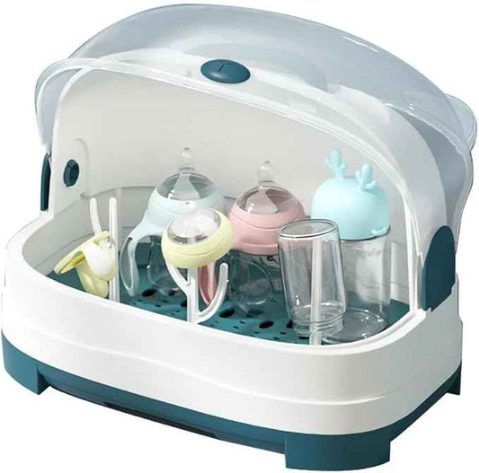 Baby Bottle Drying Rack with Dustproof Cover – Large Capacity Storage Organizer with Drainage Tray & 3 Bottle Holders, BPA-Free Baby Bottle Drying Station