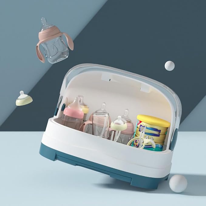Baby Bottle Drying Rack with Dustproof Cover – Large Capacity Storage Organizer with Drainage Tray & 3 Bottle Holders, BPA-Free Baby Bottle Drying Station