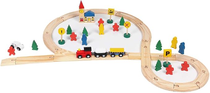 Wooden Railway Set, DIY 8 Glyph Track Set Wooden Track and Train Pack Great Gift for Girls and Boys Kids Child