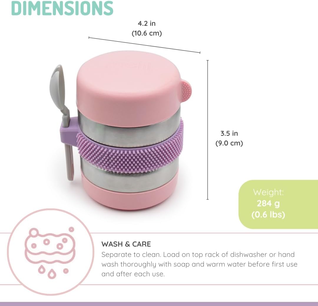 melii Stainless Steel Food Jar, 10.1oz, Double Walled, Vacuum Insulated, Integrated Fork, Airtight & Leakproof, Dishwasher Safe - Turquoise Blue& Pink