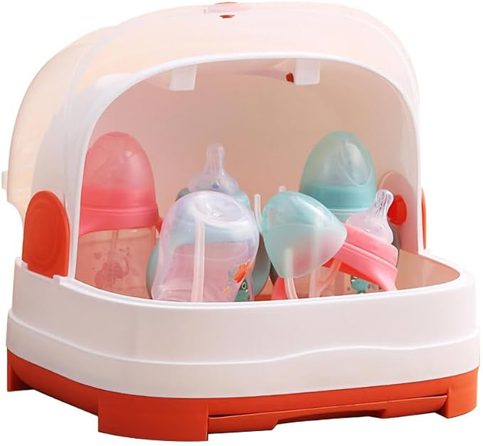 Baby Bottle Drying Rack with Dustproof Cover – Large Capacity Storage Organizer with Drainage Tray & 3 Bottle Holders, BPA-Free Baby Bottle Drying Station