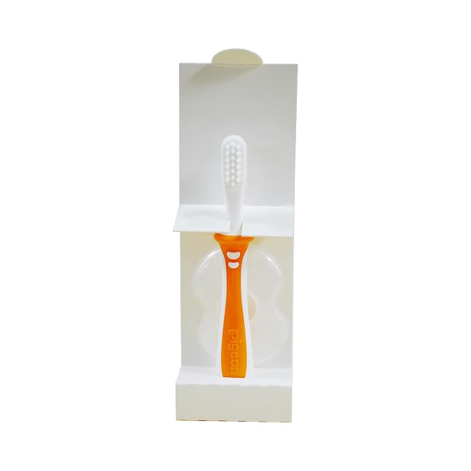 Pigeon Baby Training Toothbrush Lesson 2,for 8-12 Month Babies/4-8 Month Milk Teeth Babies,Orange.