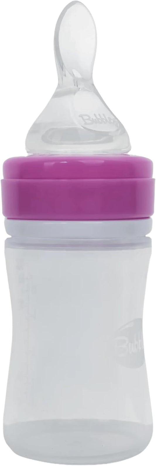 Bottle Bubbles 150 ml with Silicone Spoon for Babies – Soft Squeeze Baby Food Dispenser Easy Feeding Bottle with Spoon – BPA Free – Pink - Adenzo Comfies