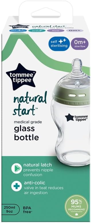 Tommee Tippee Natural Start Baby Bottle Glass Breast-Like Teat 0m+ 250ml.