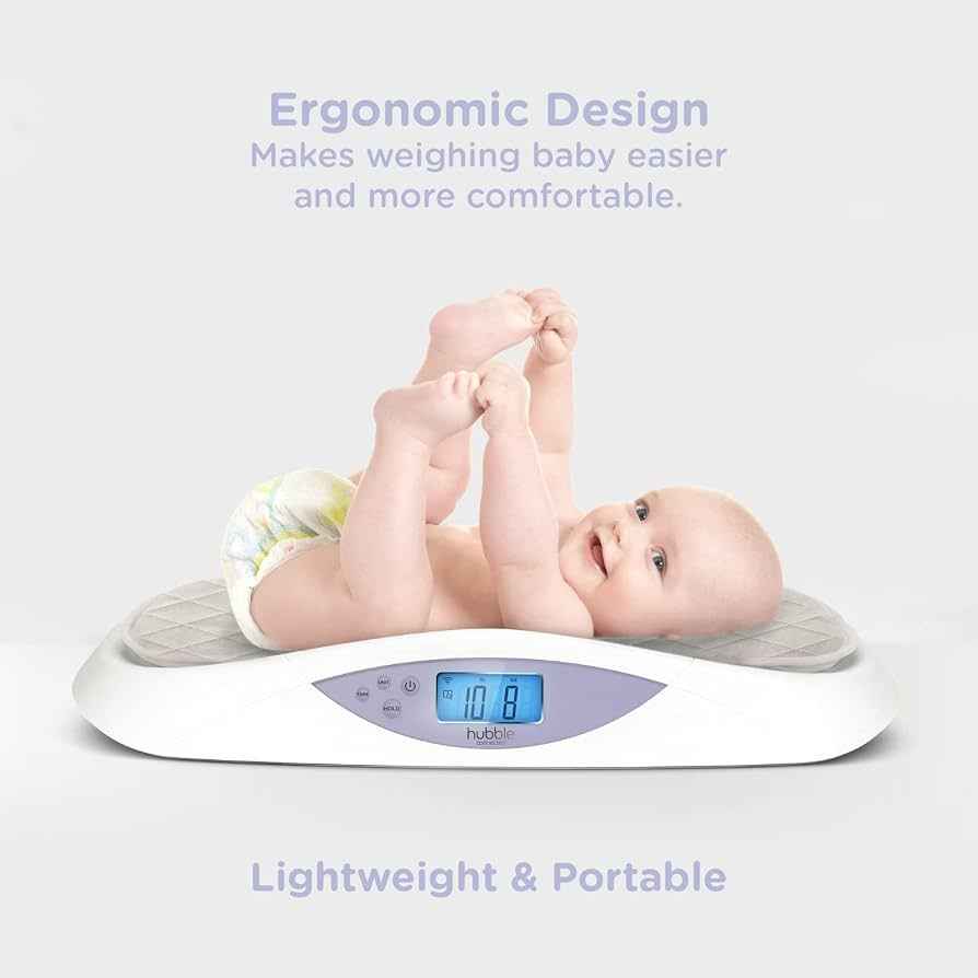 Hubble Connected Grow Smart Digital Baby Weighing Scale for Newborn Babies & Infants, Large LCD Display, Soft Changing Pad, 4-Sensor Technology, Tare & Hold Function.