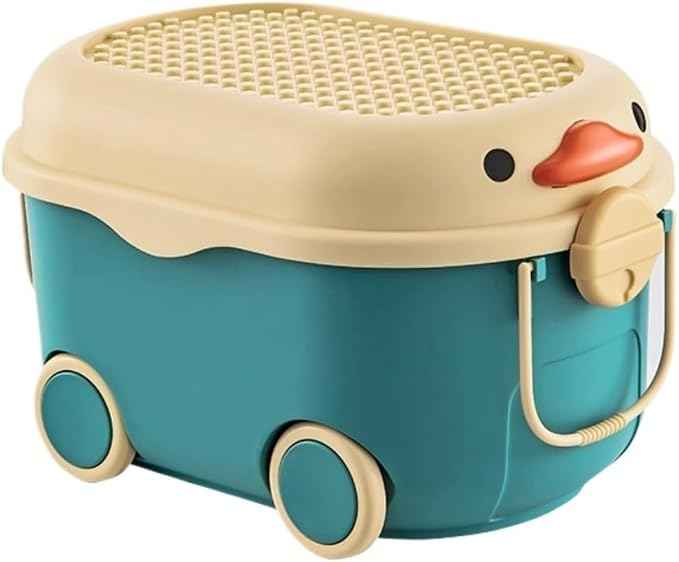 Toy Storage Box Plastic Toy Chest with Wheels, Large Toy Storage Organizer with Storage Bins for Games Room Storage