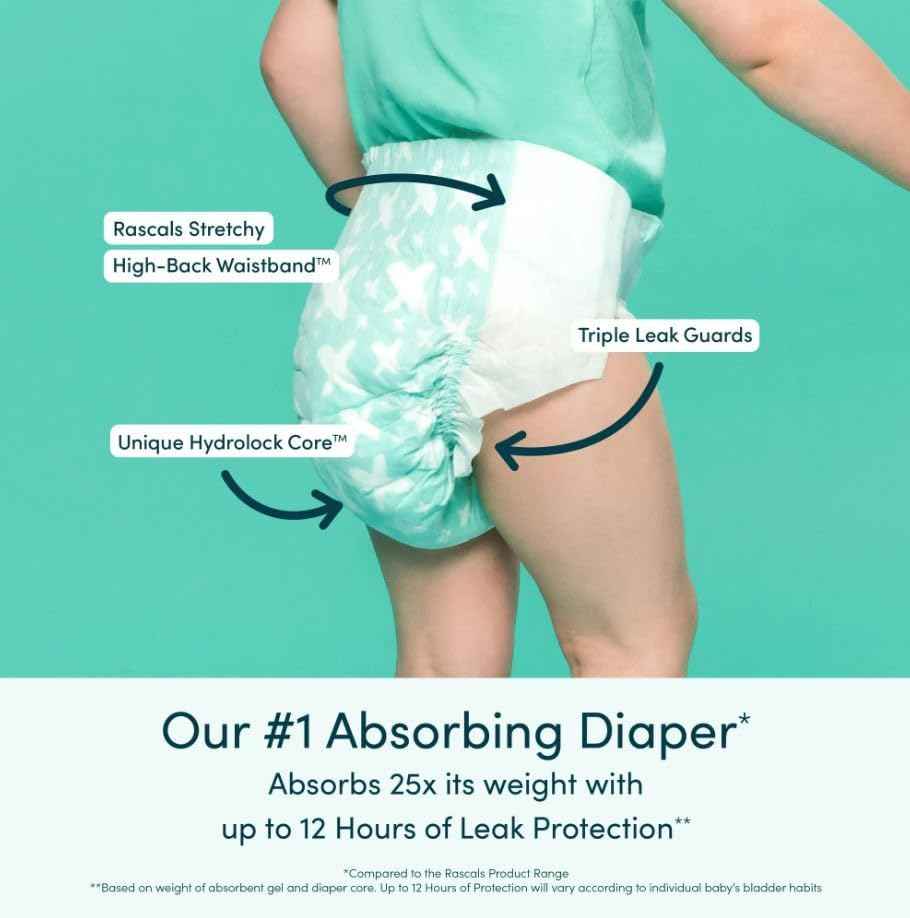 Rascals Premium Baby Diapers - Comfortable & Leak-Proof Newborn Diaper for Babies 3-5 kg - Soft & Gentle Diapers Size 1 - Pack of 54 Count. - Adenzo Comfies