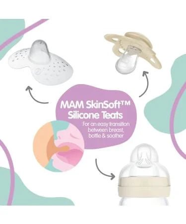 MAM Original Pure Night Soother 6+ Months (Set of 2) Sustainable and Bio-Renewable Baby Soother SkinSoft Silicone Teat Glow in the Dark Soother Cream - Adenzo Comfies