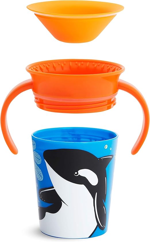 Munchkin Miracle 360˚ Wildlove Trainer Cup with Handles, 6 Ounce, Orca, 1 Pack