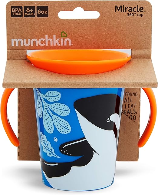 Munchkin Miracle 360˚ Wildlove Trainer Cup with Handles, 6 Ounce, Orca, 1 Pack