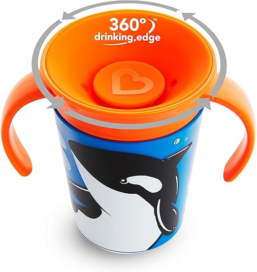Munchkin Miracle 360˚ Wildlove Trainer Cup with Handles, 6 Ounce, Orca, 1 Pack