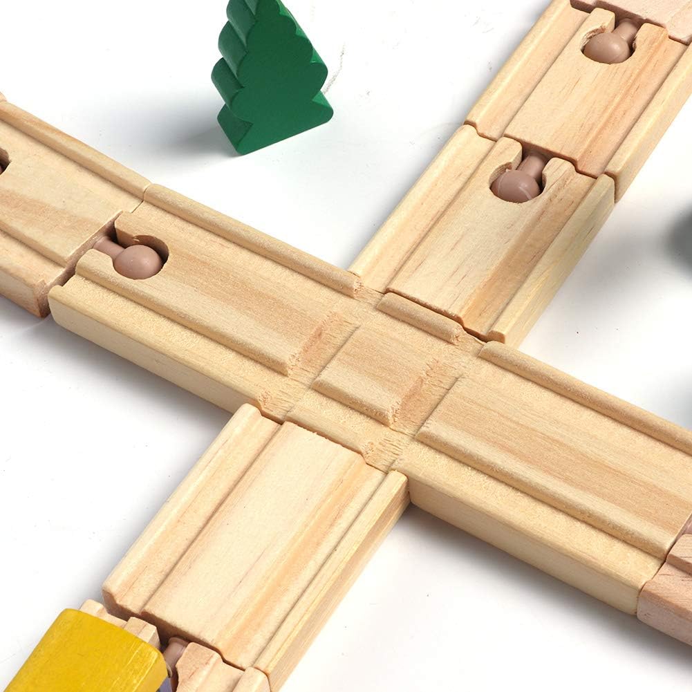 Wooden Railway Set, DIY 8 Glyph Track Set Wooden Track and Train Pack Great Gift for Girls and Boys Kids Child