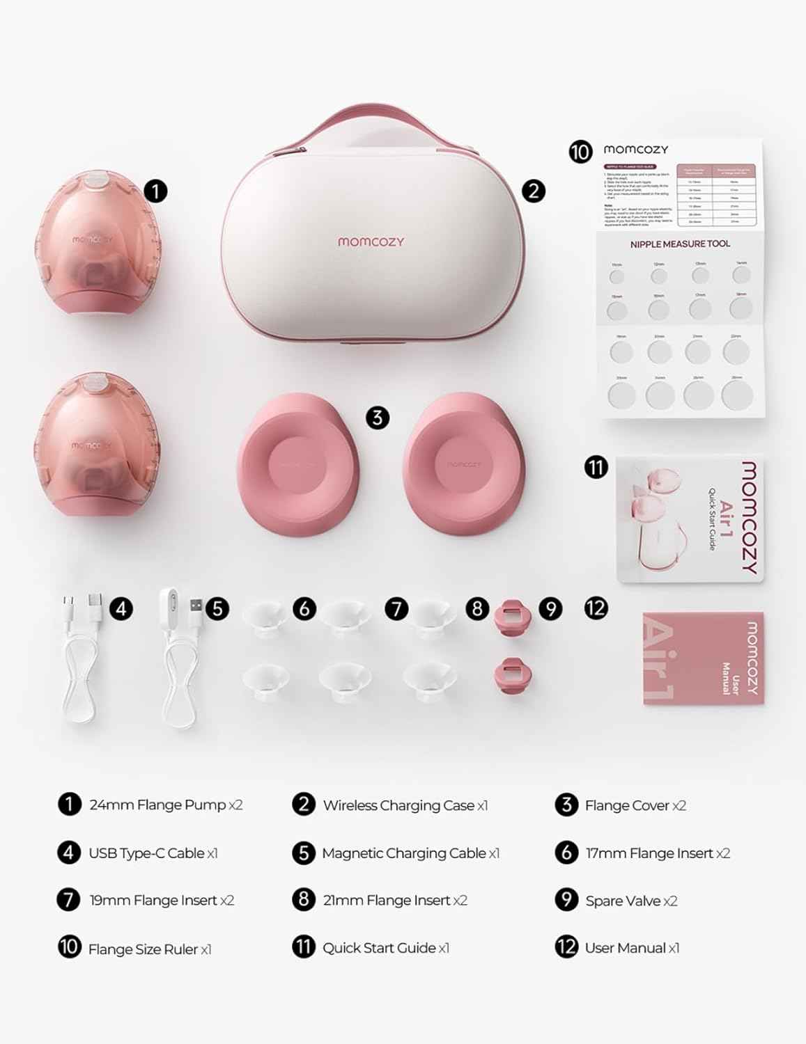 Momcozy Air 1 Wearable Breast Pump, Ultra-Slim Hands-Free Breast Pump with Wireless Charging Case, Top-View Visible, App Control, Auto Mode Switching, Milk Tracking & Full-Collector Alerts, 6oz - Adenzo Comfies