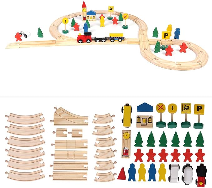 Wooden Railway Set, DIY 8 Glyph Track Set Wooden Track and Train Pack Great Gift for Girls and Boys Kids Child